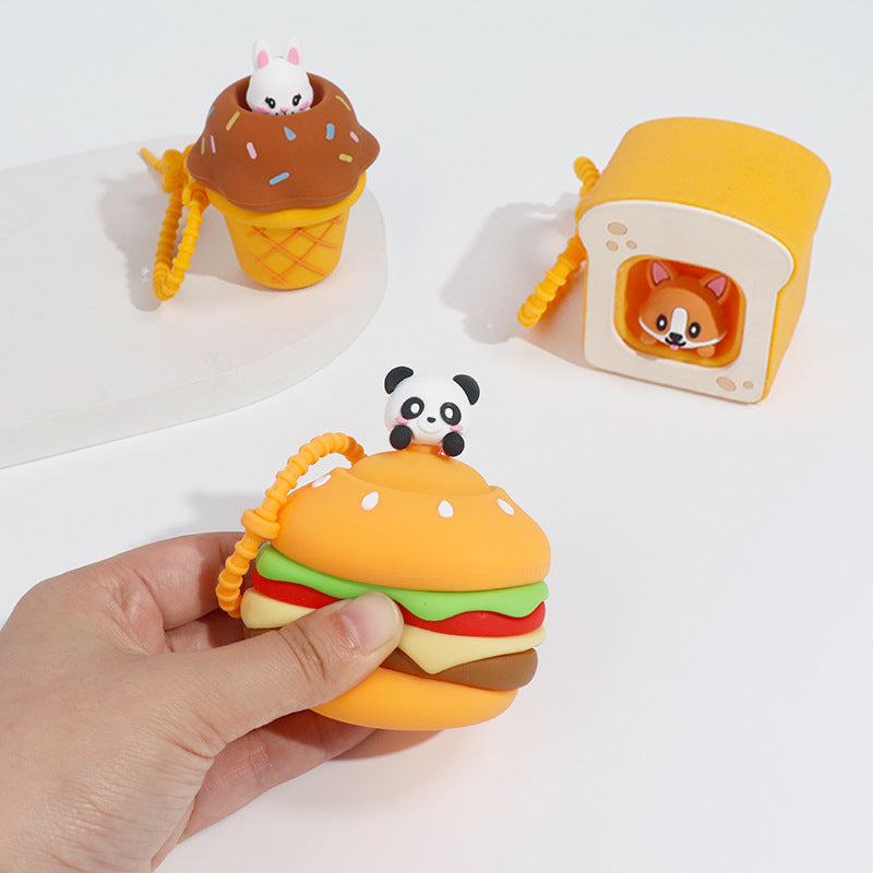 Silicone pinch music cartoon animal food play food grade silicone children's decompression toy bag pendant keychain